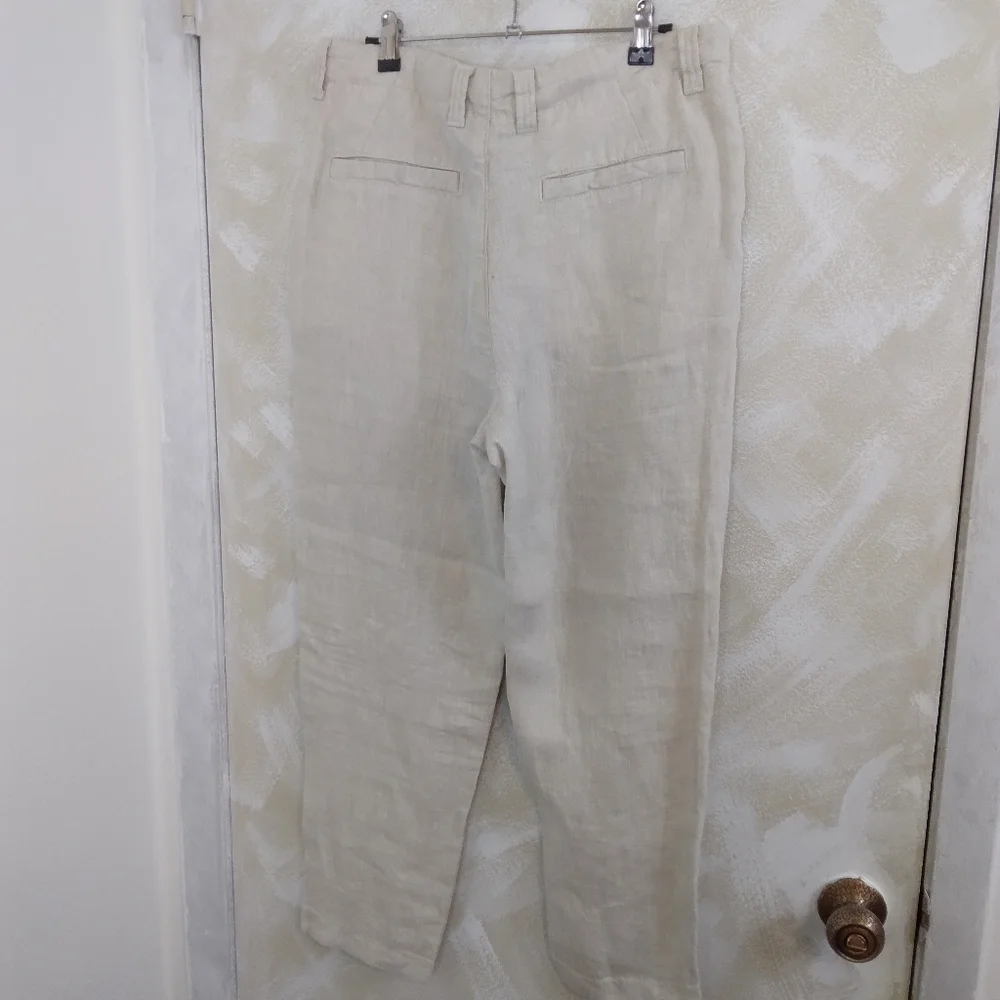 Zara size 31 Linen Pants Tapered Casual Drawstring 4 Pockets Cream Color